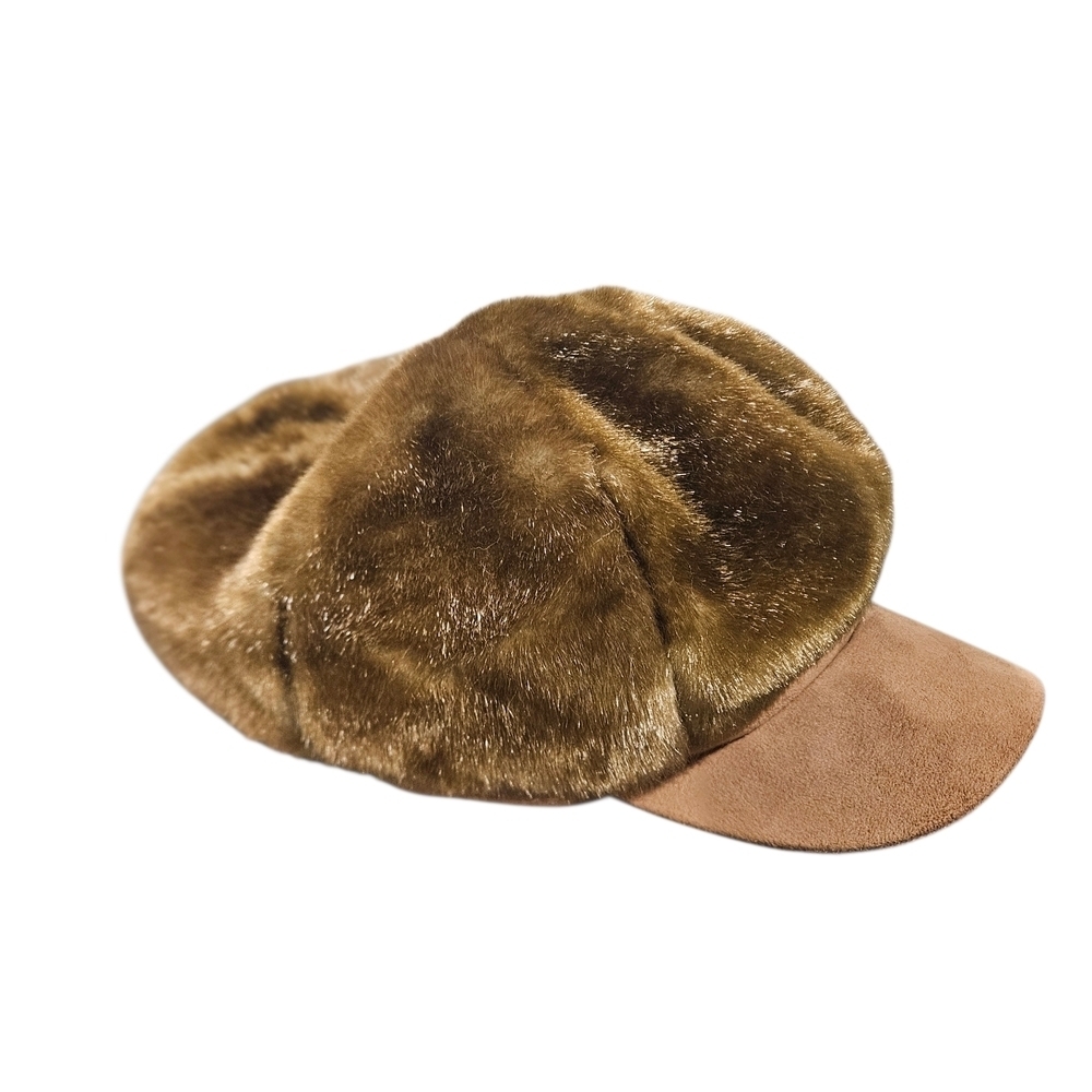 Vintage D&Y Faux Fur Newsboy Hat / Cap. Brown. Unisex